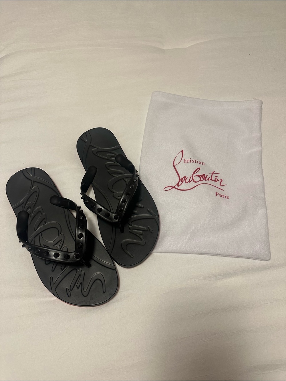 Christian Louboutin Black Studded Flip Flop Sandals